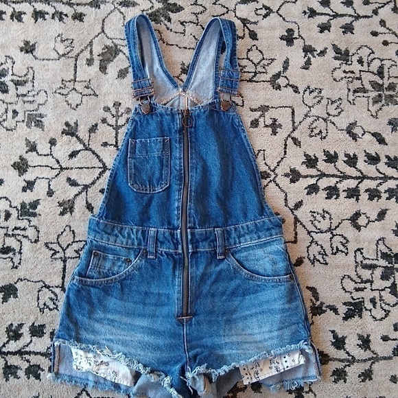 Free People Sunkissed Denim Short Shortalls Overalls Blue - Picture 2 of 11